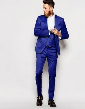 

3 Pieces Royal Blue Mens Suit (Jacket+Pants+vest+tie) Wedding Suits for Men Single Breasted Groom Tuxedos Business Formal Suit