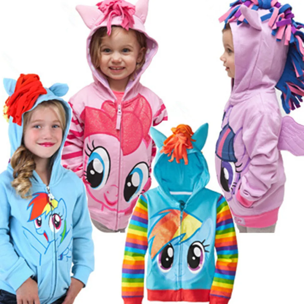 

2018 Spring And Autumn New Baby Girls Fashion Jackets Pony Cartoon Hooded Zipper Sweater Children Cotton Clothing 3-9 Years