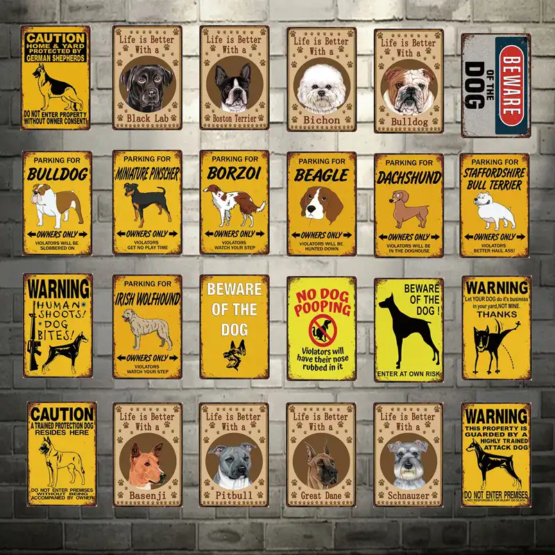 metal beware of dog sign