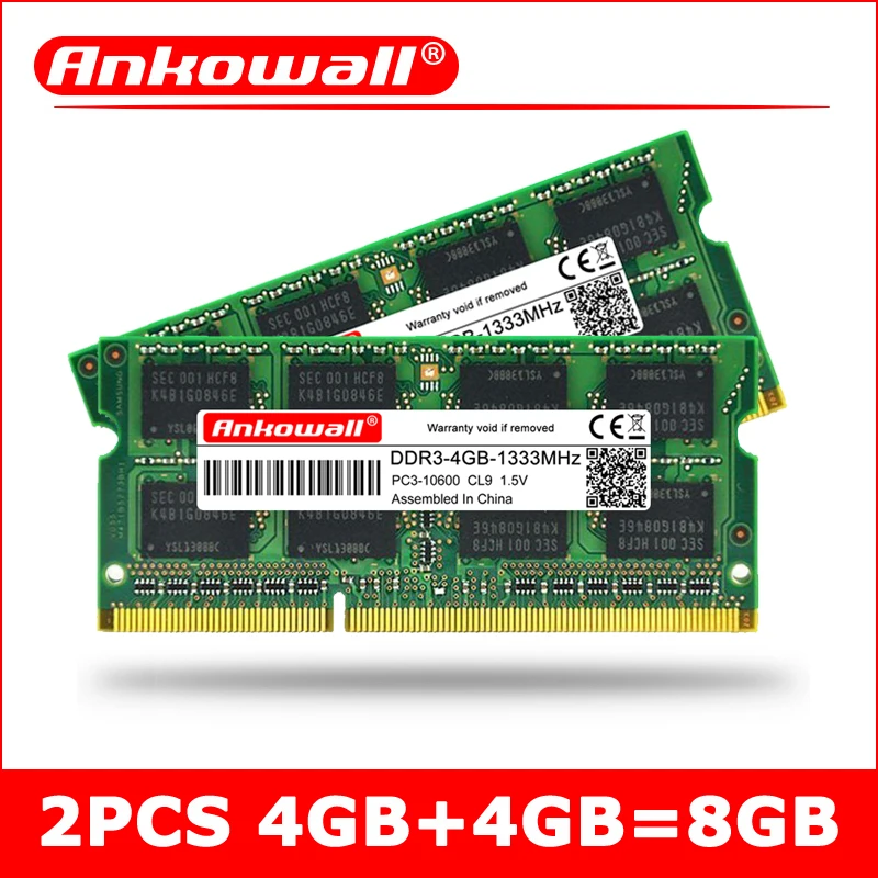 

ANKOWALL DDR3 8GB=4GB+4GB 1333 1600 MHz RAM SO-DIMM Notebook Laptop Memory 204pin 1.5V 2Pcs/lot