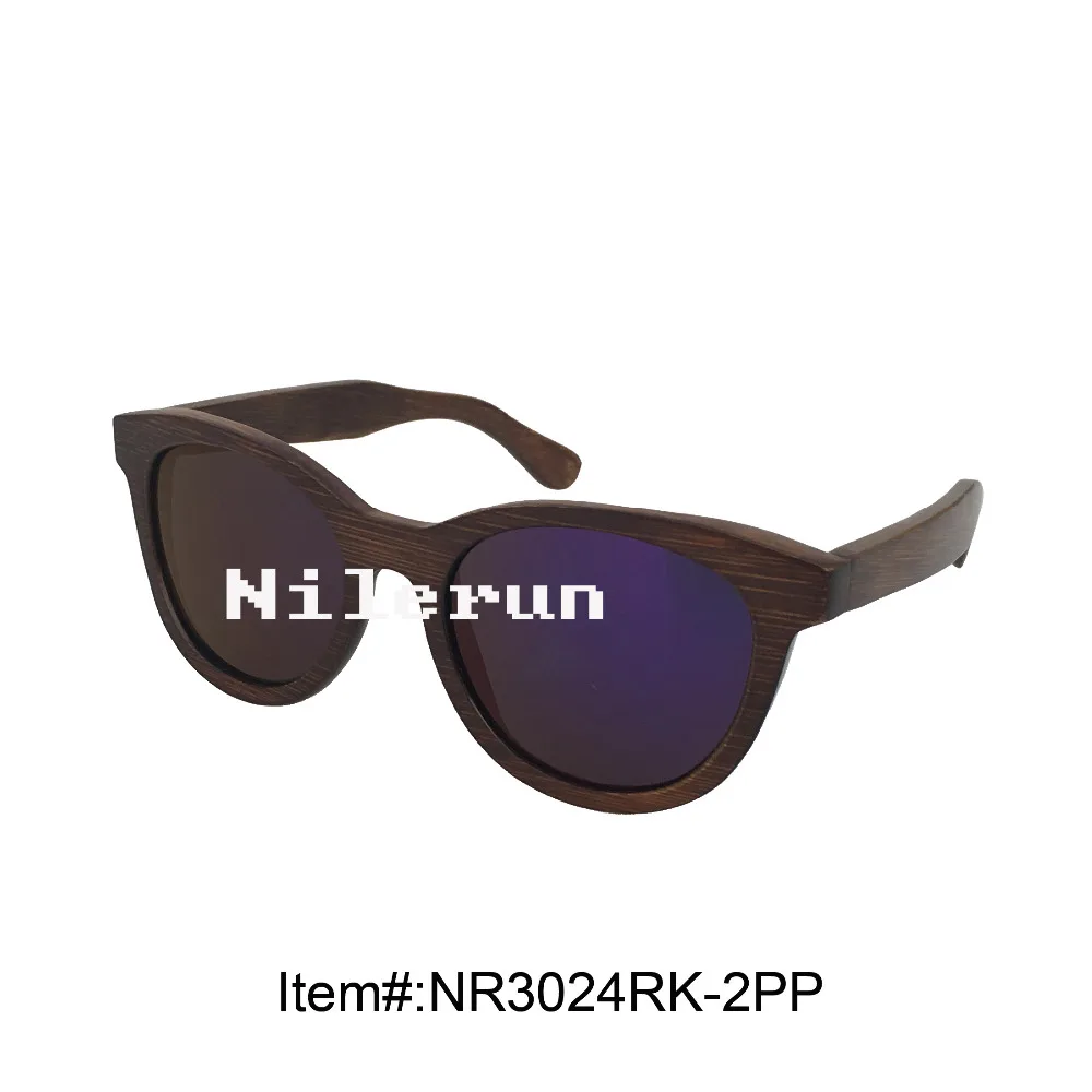 

fashionable big purple lens bamboo frame sunglasses