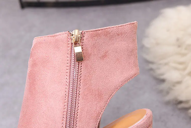 Women Shoes  Sexy Pump Summer High Heels Flock Zip Sandals Ladies Casual Square Heel Shoes Zapatos Mujer Plus Size 34-43