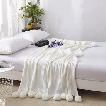 

New Style Solid Color 130*170cm Winter Tassel with Ball Warm Throws Blankets Adults Knitted Bedspreads Christmas Gift Hot Sale