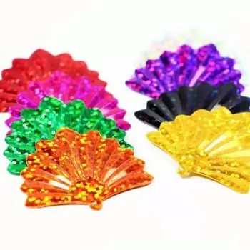 

100Pcs/lot 35mm Fan Shape Laser Colors Side Hole Loose Sequins Paillette Sewing Wedding Craft Decoration Scrapbook DIY Accessory