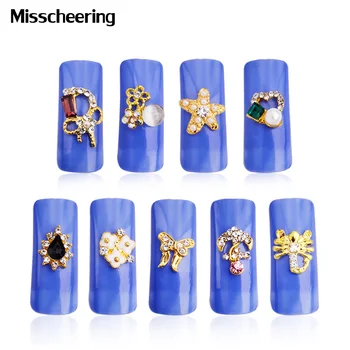 

10pcs/pack Gold Butterfly Anchor Charm Designs Nail Decorations Glitter Colorful Alloy Rhinestone DIY Nail Studs Tools