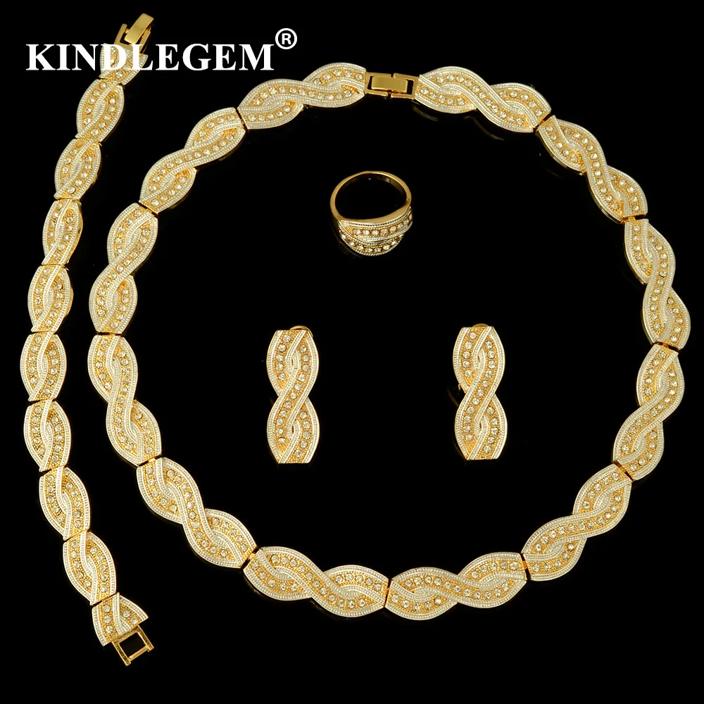 

Kindlegem Luxury Crystal Zircon Wedding Jewelry Sets African Jewelry Sets Choker Necklace Earrings for Women Free Shipping