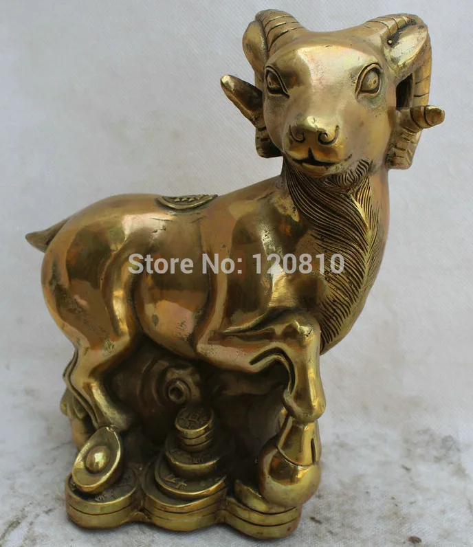

9 Chinese Brass Animal Wealth Fengshui Zodiac Year Sheep Goat sculpture Statue
