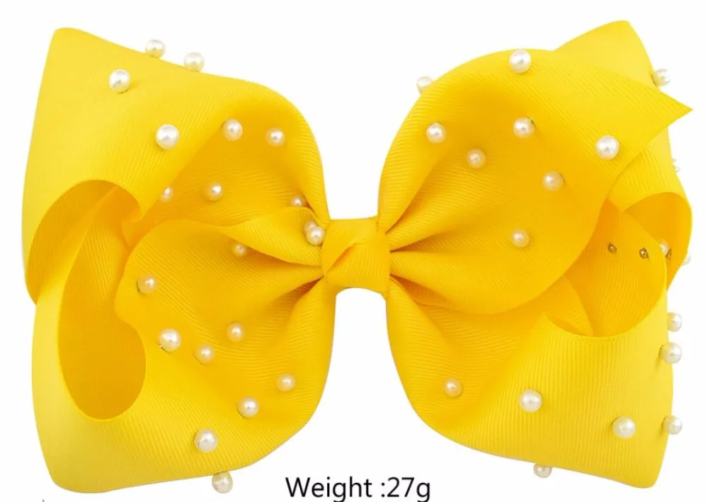 

free shipping 5pcs 8" Large pearl boutique Bow With Hair Clip big hair bows Girls Kids Handmade Hair Bow Hair Accessories