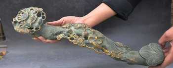 

Lucky Chinese Bronze Gilt Dragon Plum flower Bird Auspicious Statue Ruyi Wishful