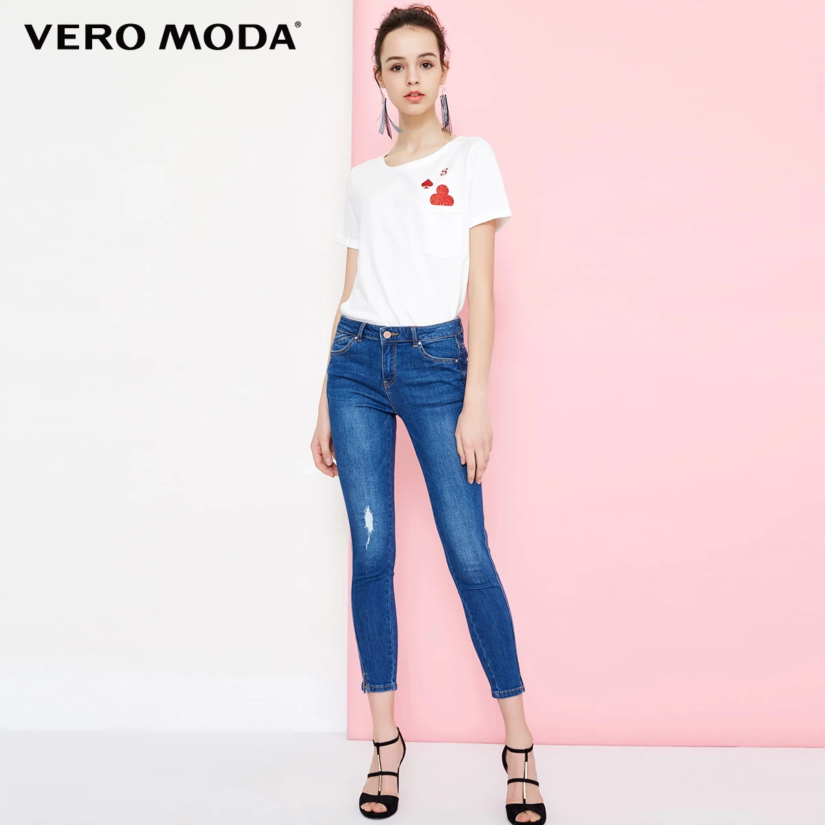 

Vero Moda 2019 New Women's Frayed Low Waist Cropped Jeans | 318349511