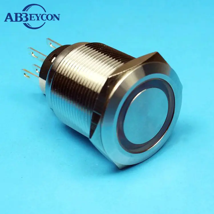 2232F 22mm 2NO2NC momentary flat head metal button switch ring