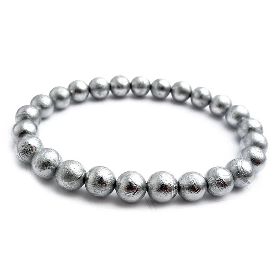 

New Genuine Natural Gibeon Iron Meteorite Silver Plated Round Beads Bracelet Fashion Women Mens Jewelry Stretch Bracelets 7mm