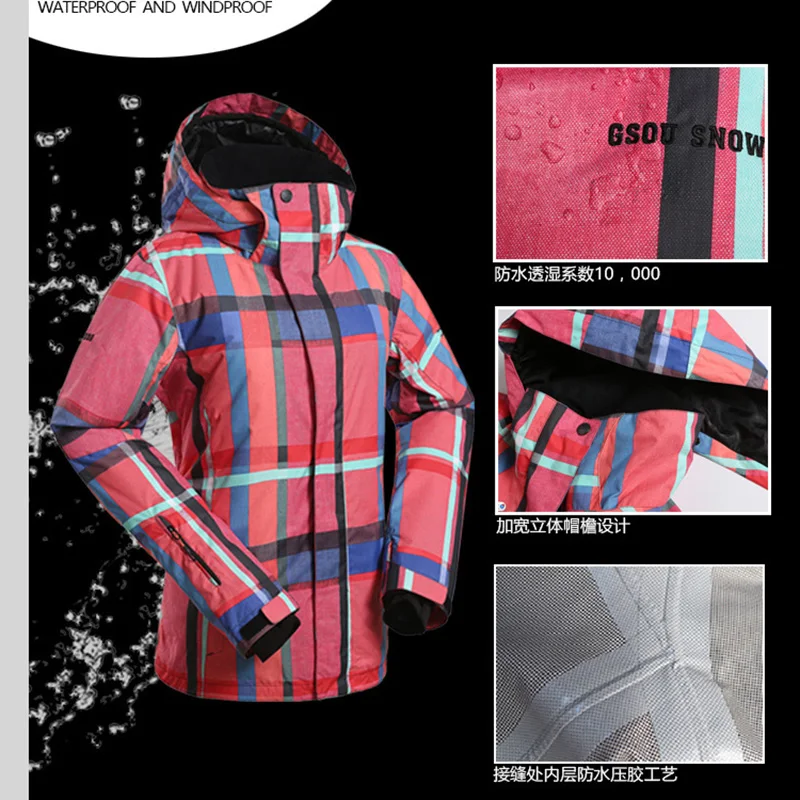 Plaid Hooded Women Winter Ski Jacket Snowboarding Thick Cotton Down Coat Climbing Hiking Winter Outdoor Sports Jakckets Coat Women Winter Ski Jacket Winter Ski Jacketski Jacket Aliexpress