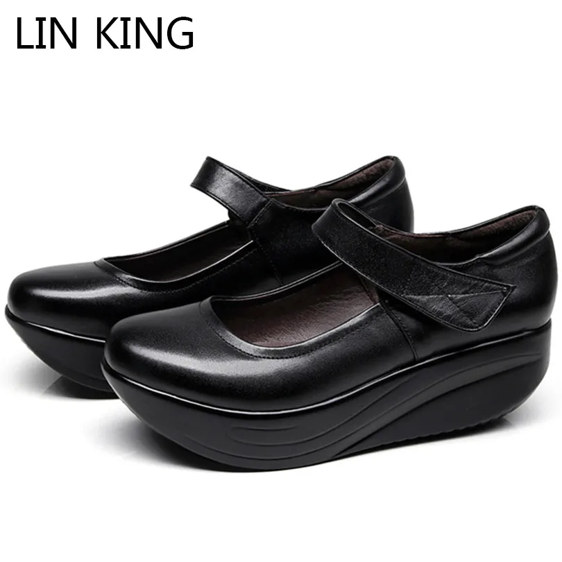 LIN KING/повседневные женские туфли лодочки на танкетке Черные платформе визуально