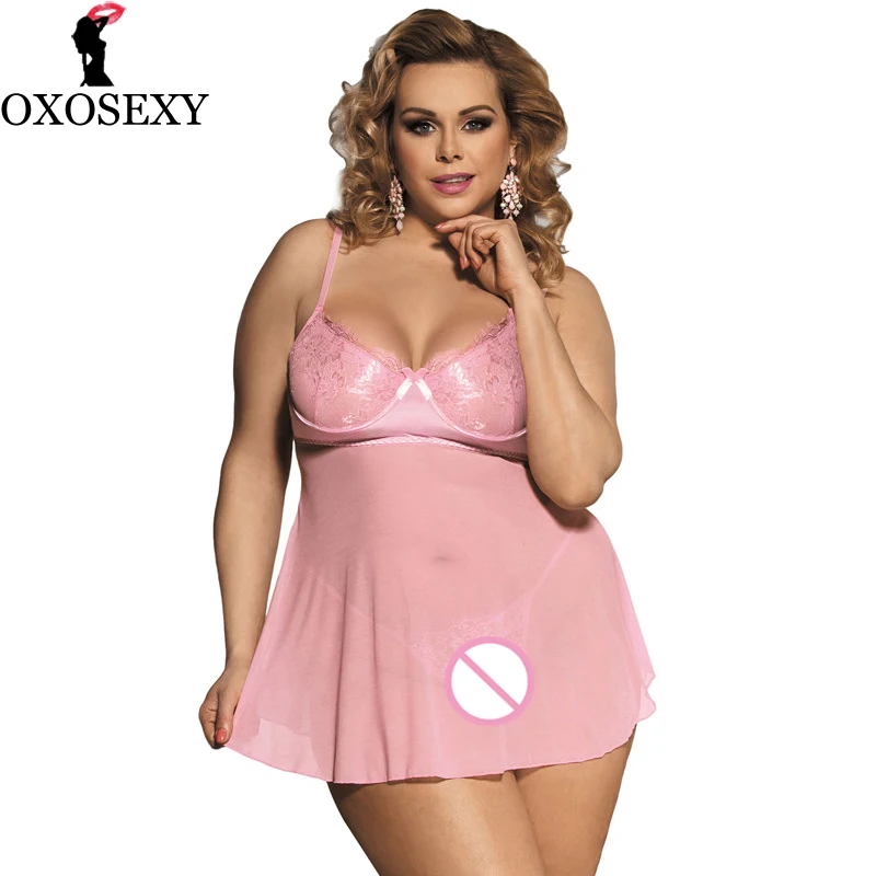 

xxxl 5xl buckle satin pink lace dress lady babydoll large size Nightwear plus size lingerie sexy erotic women sexy costumes 051