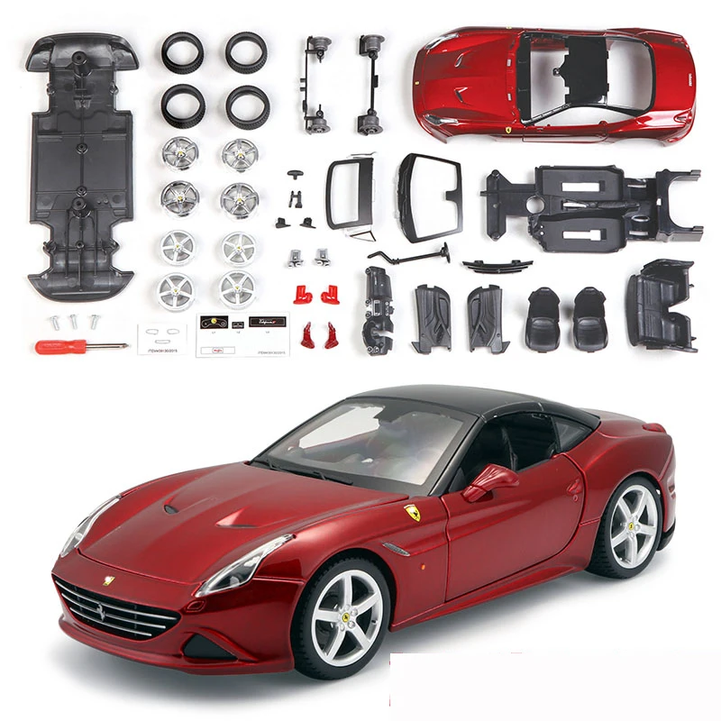 

1:24 DIY Assembly Cars Model Red Color California T Alloy Car Static Model Super Car Collection Model Color Box Package Toys
