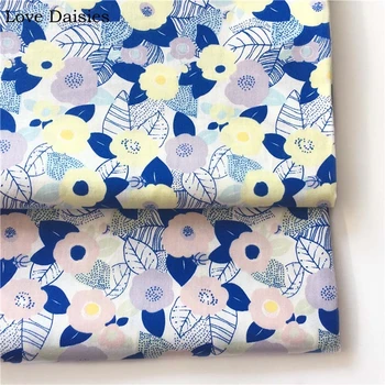 

100% Cotton Abstract Dark Blue Leaf PINK YELLOW Flower Floral Twill Fabrics for DIY Bedding Kids Doll Apparel Dress Blouse Decor