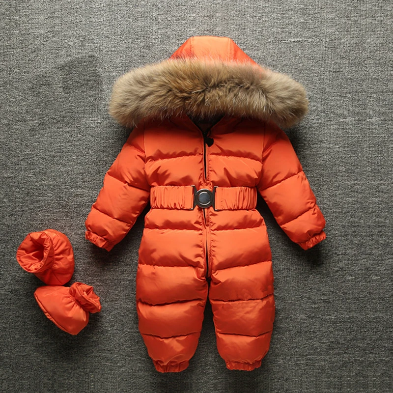 8 цветов, детские комбинезоны на утином пуху, зимняя Плотная хлопковая одежда для альпинизма, меховой костюм для девочек, детский зимний комбинезон на утином пуху, зимний комбинезон - Цвет: Orange