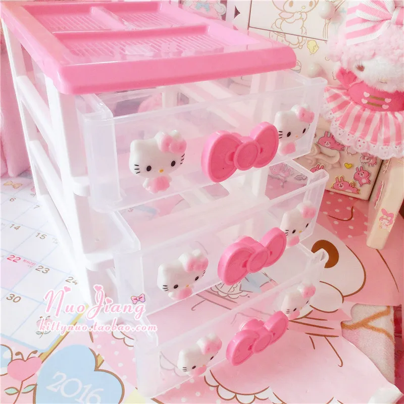 

1Pcs Hello Kitty Desktop Storage Boxes cute Cosmetic Storage Drawer Jewelry Storage Boxes