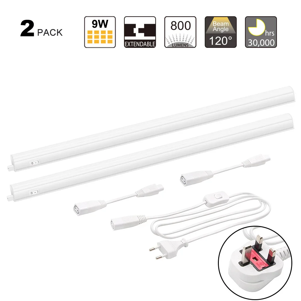 Connectible T5 9W LED Under Kitchen Cabinet Lighting Under Cupboard Light Neutral White Lighting Length 573MM with UK Plug