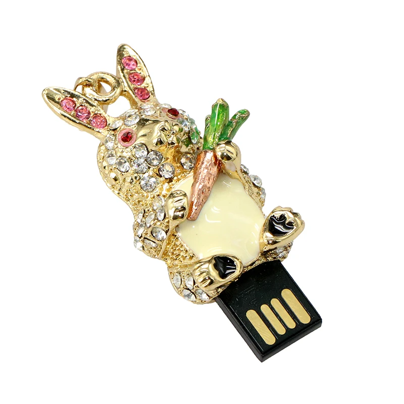 Crystal Necklace USB Flash Drive Rabbit Pen Drive Pendant Memory Stick 4GB 8GB 16GB 32GB 64GB Pendrive Cartoon Character U Disk