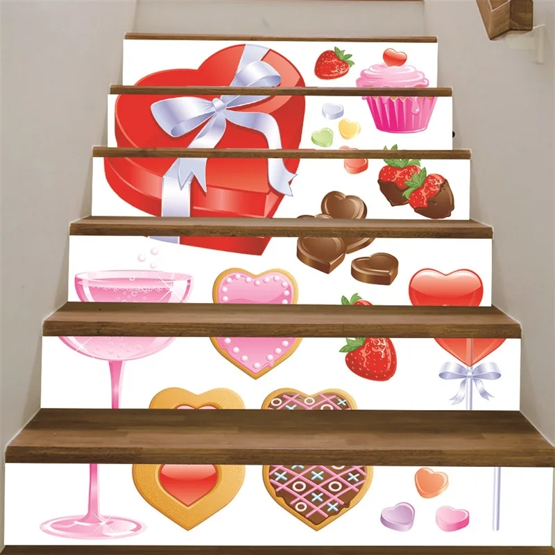 

Valentine's Day 6pcs/set 18x100cm 3D Waterfall Stair Sticker Self Adhesive Stickers Seaside Landscape Home Stairs Floor MA3