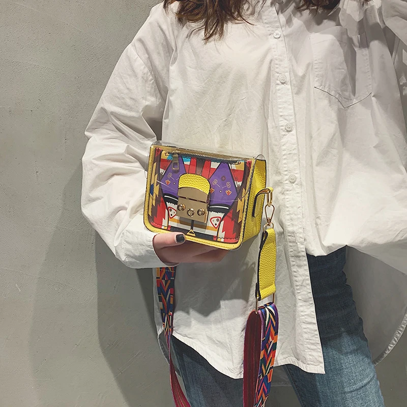 

Bags for women Ins transparent bag female new 2019 wild chic candy wide shoulder strap fairy Messenger bag