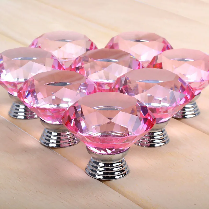 2017 10pcs 30mm New Pink Crystal Glass Diamond Door Pull Drawer