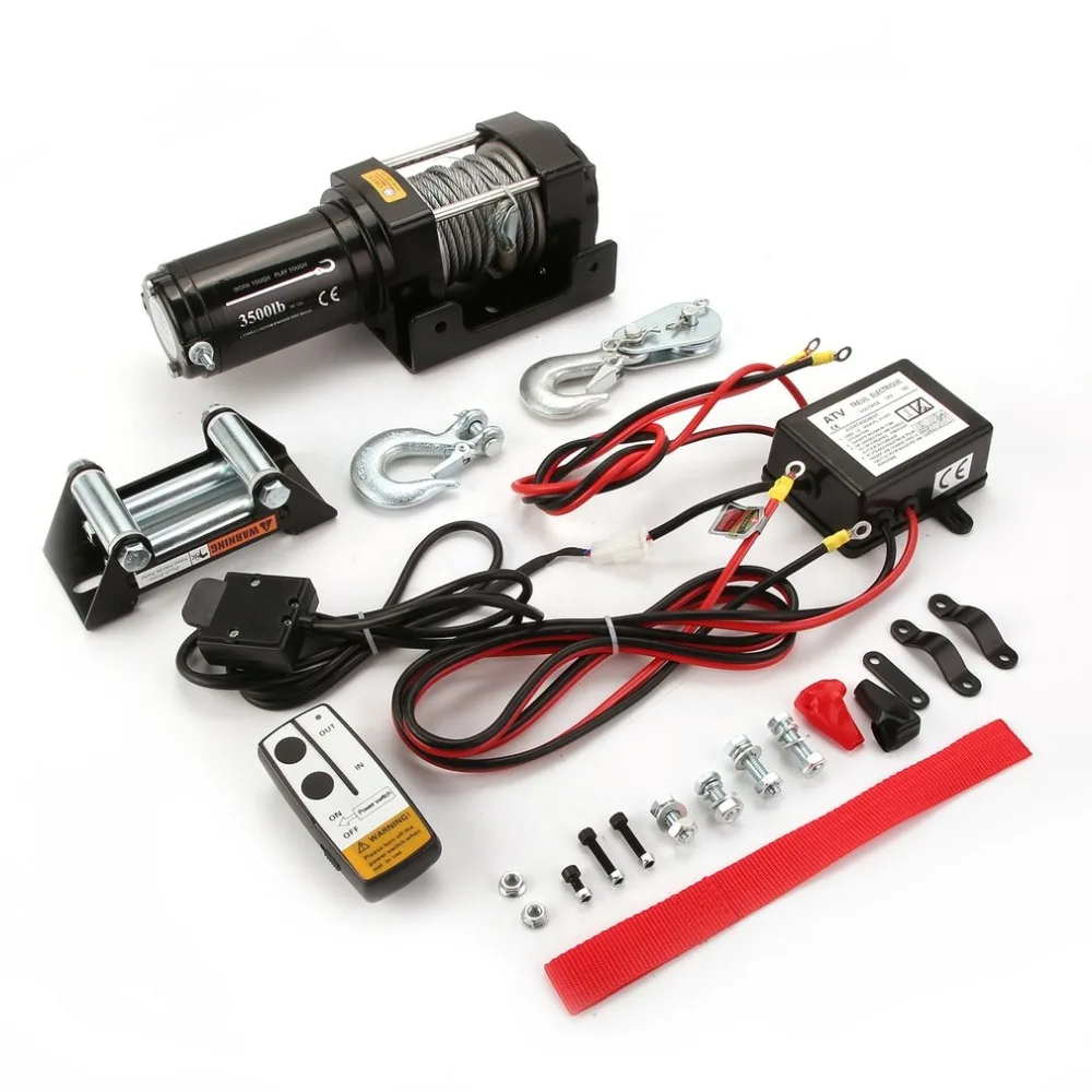 

12V Electric Winch Remote Control Max Load Capacity 3500lb Cable Pull Winch Recovery Cars Auto Off-Road Lift Winch Boats Trailer