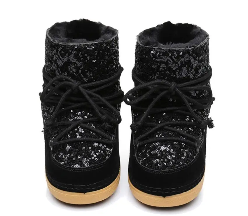 Женские свободные ботинки; теплые женские ботильоны со шнуровкой внутри; повседневные женские зимние ботинки; Безопасная рабочая обувь с блестками; botas mujer; k2