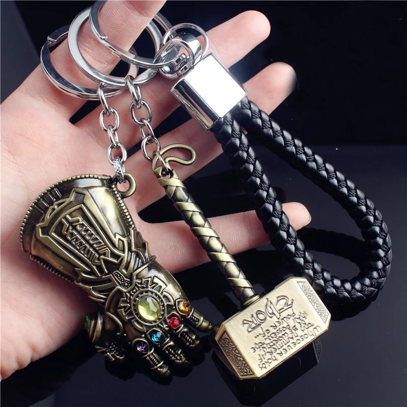 

Avengers Infinity War Thanos Gauntlet Glove Thor Hammer Stormbreaker Shield Captain America Metal Auto Keychain Keyring Pendant