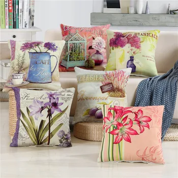 

hap-deer linen cottom Printed pastoral Cushion for Sofa Car Seat geometric housewarming gift Throw Pillow Home Decorative yan