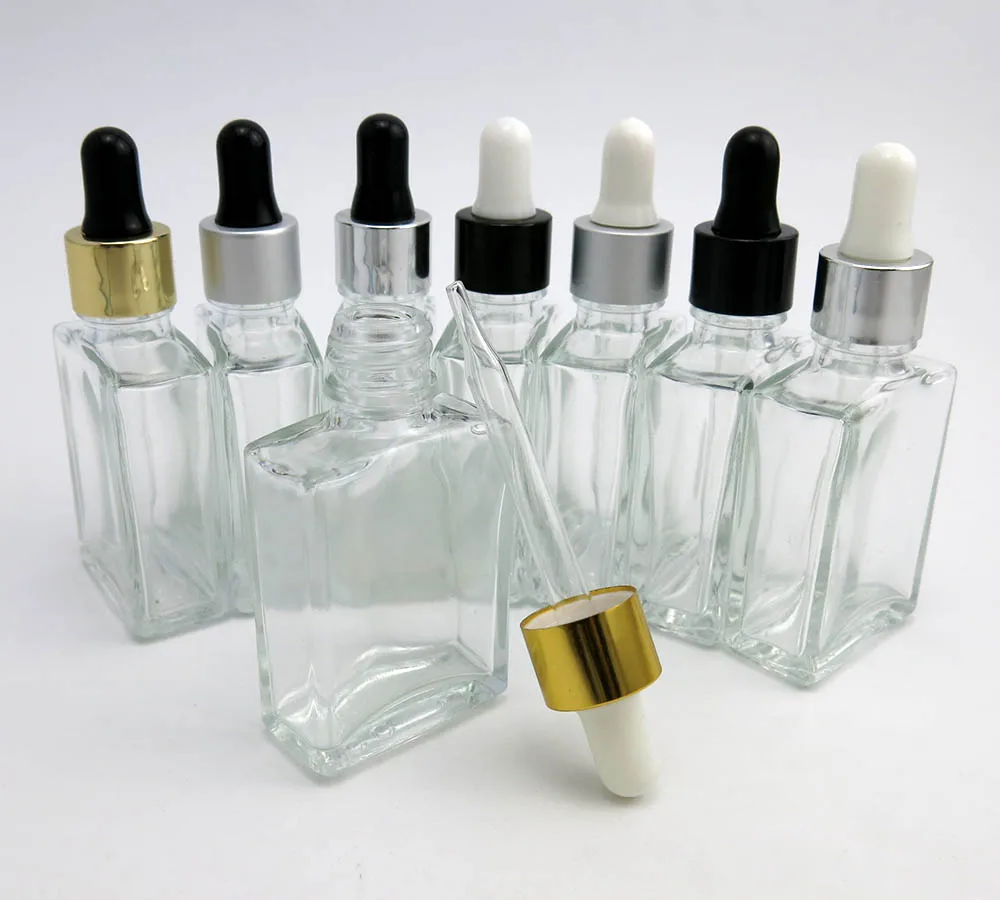 Download 10 X 1OZ Clear Square Glass Dropper Bottle, Small 30ML Clear Glass Bottle with Pipette Dropper ...