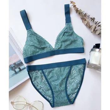 

French Ultrathin Bra Brief Set Deep V Female Victoria Lingerie Woman Intimates Patchwork Lace Sexy Bras Set Underwear