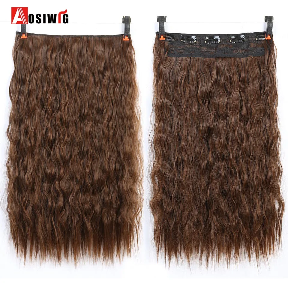 

AOSIWIG 9 Colors 5 Clip Hair Extension Synthetic Long Curly Water Wave Heat Resistant 22" for Women Hair Extension