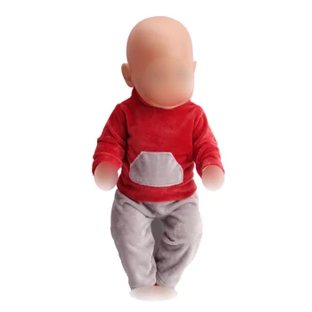 

Doll clothes casual suit long sleeved red dress + gary pants fit 43 cm baby dolls and 18 inch Girl dolls accessories f53