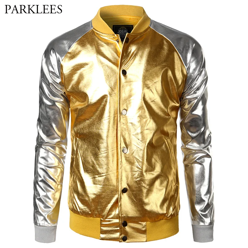 Shiny Metallic Jacket Men 2017 Brand New Night Club Mens Bomber Jackets