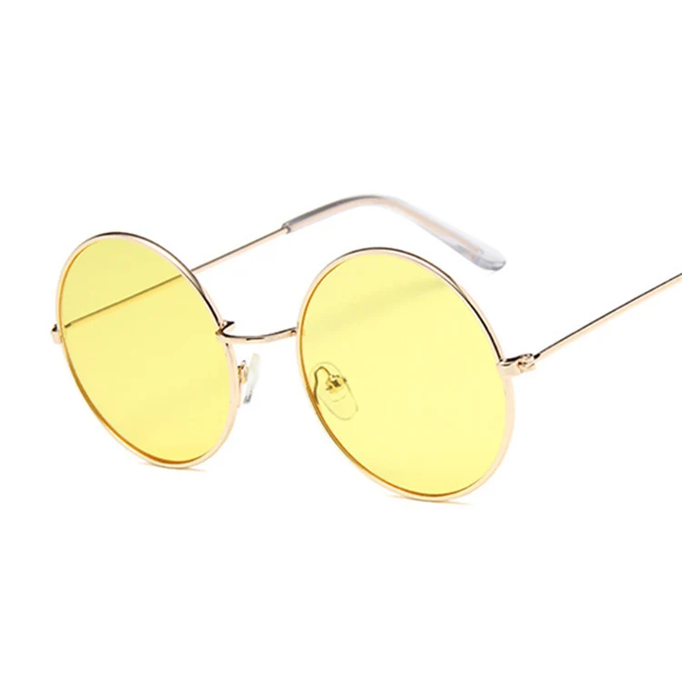 Ретро круглые розовые солнцезащитные очки es для женщин, фирменный дизайн, солнцезащитные очки es для женщин, сплав, зеркальные стекла для глаз es, женские стекла - Цвет линз: goldyellow