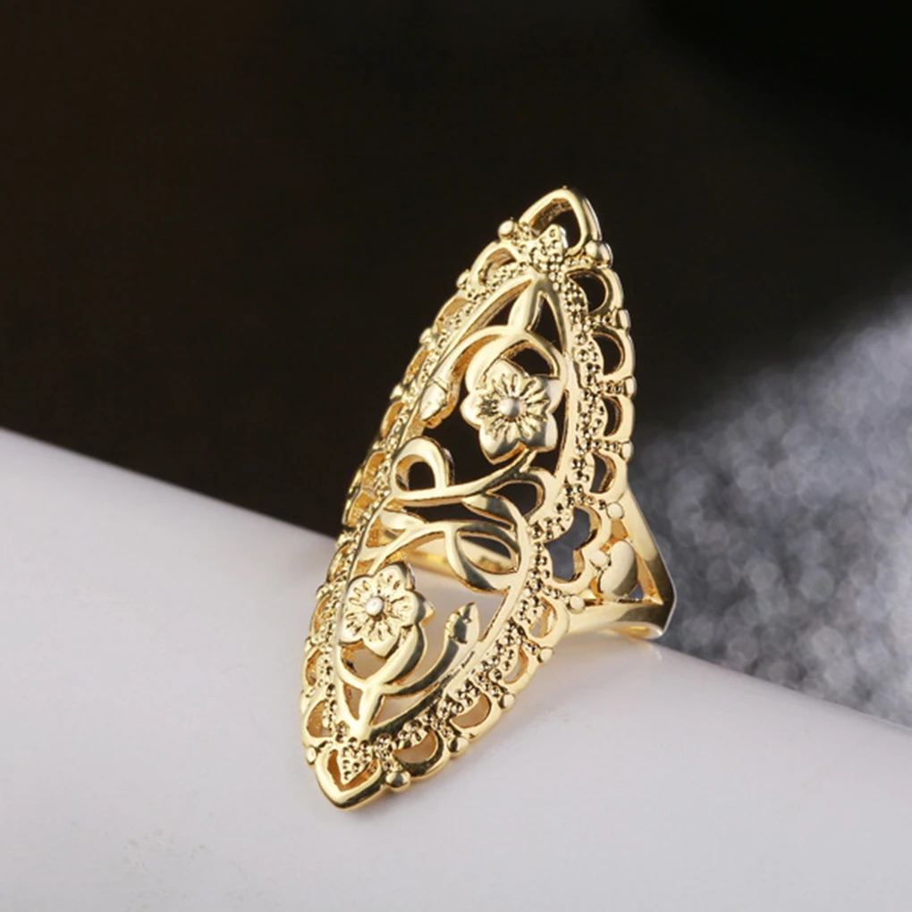 

Women Girls Openwork Flowers Ring Vintage Hollow Geometric Pattern Rings Birthday Wedding Jewelry Gift