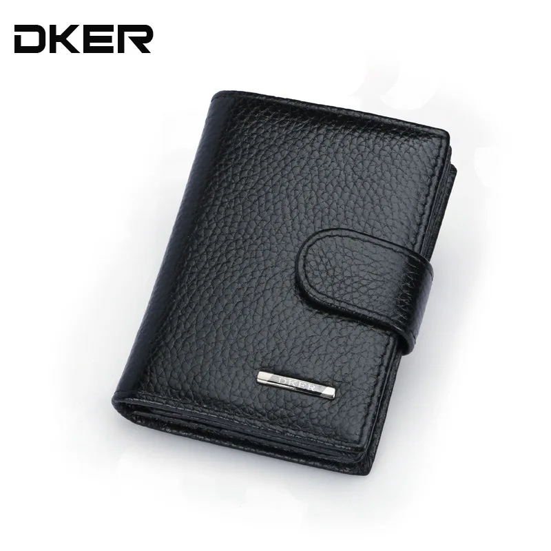 

DKER Men Genuine Leather Wallet Solid Hasp Short Wallet Men Famous Brand High Quality Real Leather Purse Card Wallet For Men