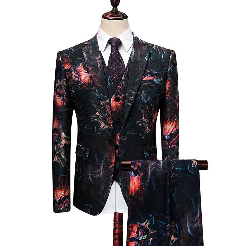 

2019 Mens Floral Blazer Mens Paisley Slim Fit Suit Jacket Men Wedding Tuxedos Fashion Male Suits (Jacket+Vest+Pants) Formal Wear