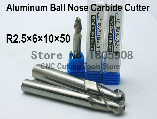 

1PCS 2F R2.5*6*10*50 Aluminum Carbide Ball nose End Mill,CNC router bits, Aluminum carbide cutter,machine, CNC milling tools