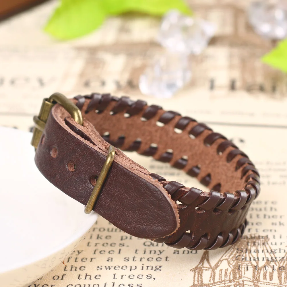 Модные очаровательные ювелирные изделия винтажные длинные коричневые кожаные браслеты для женщин простые манжеты плетение браслет в виде ремня с пряжкой pulsera