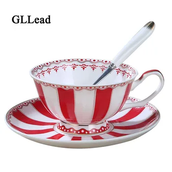 

GLLead English Style Bone China Tea Cup Set Fashion Ceramic Coffee Cups Saucer And Spoon European Afternoon Tea Teacup Porcelain