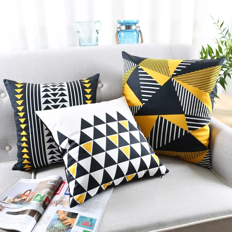 Geometric Cushion Cover Mustard Yellow Black White Home Decor Sofa Pillow Case