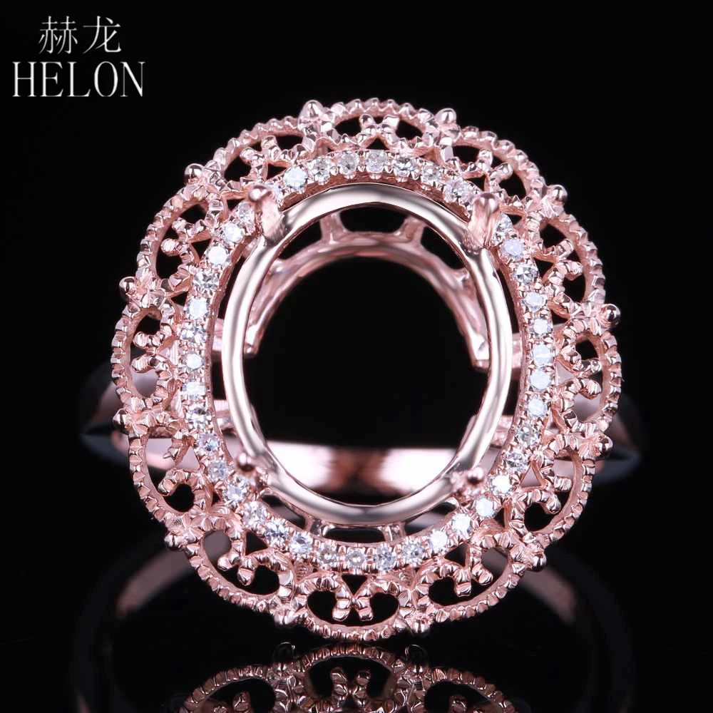 HELON овальное кольцо 9X11 мм с полукреплением, твердое розовое золото 10 к, натуральные Алмазы обручальные кольца для женщин, модные вечерние ювелирные изделия в подарок