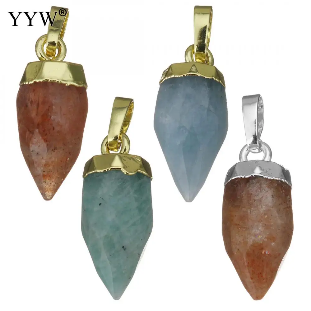 

New Boho Conical Shape Brass Gold Color Plated Natural Stone Pendant DIY Fit Necklace For Punk Fashion Jewelry Making Gift