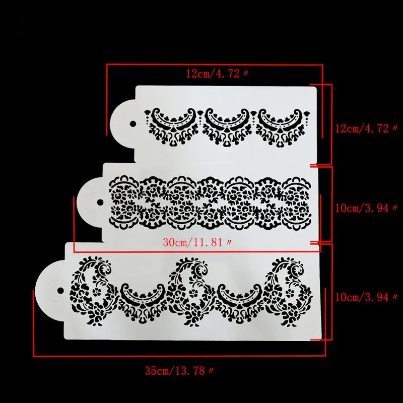 3 шт./компл. цветок, Фондант, пирожное трафаретная форма граница Кружева сахар, кофе шаблон распылительная форма DIY цветок свадебный торт украшения