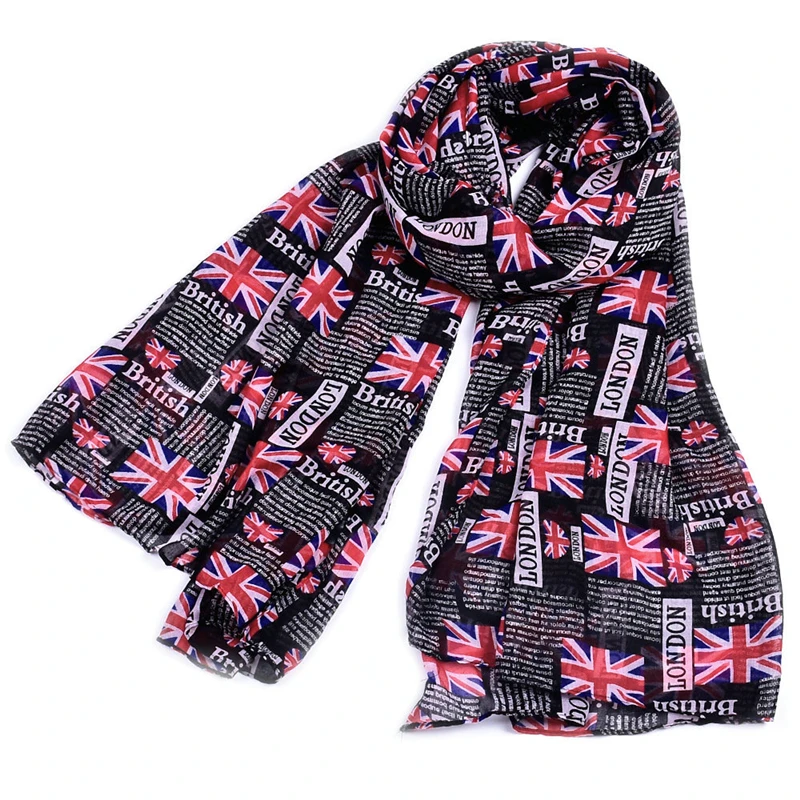 New Design Women UK British Flag Print Scarf Casual London letters