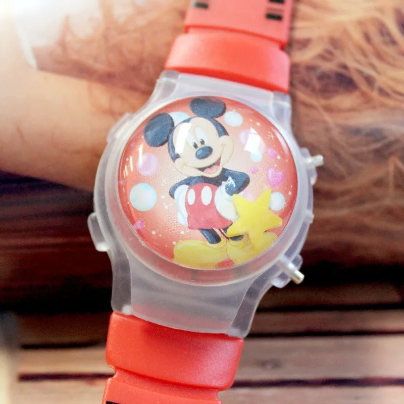 Дисней Микки Маус детские часы карикатурные Эльза мигающий свет светящиеся электронные часы девочка мальчик игрушка часы светящиеся часы